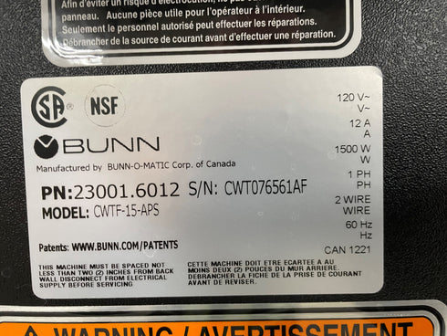 BUNN 23001.6012 CW15-APS Airpot Dispensed Coffee Brewer, 120V, SCRATCH & DENT FINAL SALE