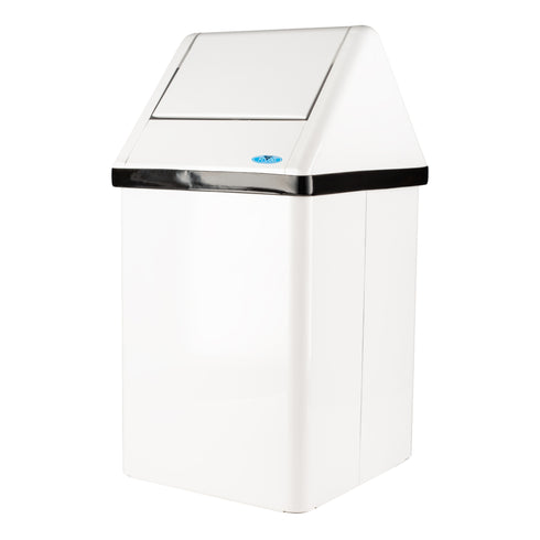 Advantage Free Standing Swing Top Garbage Bin, 12 gal, Steel, White