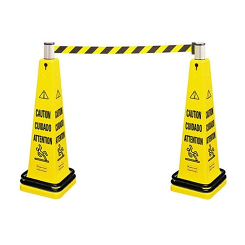 Rubbermaid Multilingual Floor Barricade System, English/French/Spanish, 36", Yellow, FINAL SALE