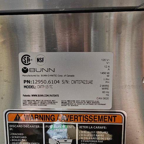 BUNN 12950.6104 CWTF15-TC Thermal Carafe Coffee Brewer with Faucet, 120V, SCRATCH & DENT FINAL SALE