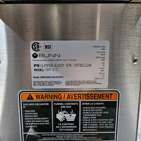 BUNN 12950.6107 CWTF35-TC Thermal Carafe Coffee Brewer with Faucet, 120V, Unit 3, SCRATCH & DENT FINAL SALE