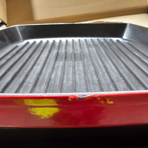 Staub Double Handle Square Grill Pan, 13", Cast Iron/Red Enamel, SCRATCH & DENT FINAL SALE