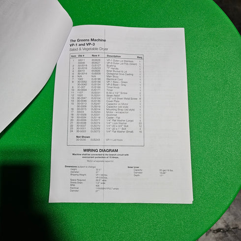 Electrolux VP-3 The Greens Machine Vegetable / Salad Spinner, 20 Gal, 115V, FINAL SALE