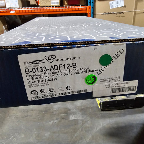 T&S B-0133-ADF12-B-MOD3 EasyInstall 8" Wall Mount Pre-Rinse Unit, 12" Faucet & Wall Bracket, Modified, FINAL SALE