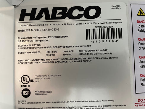 Habco SE46HCSXG Dependable Series Refrigerator, Double Glass Doors, 46 CuFt, SCRATCH & DENT FINAL SALE