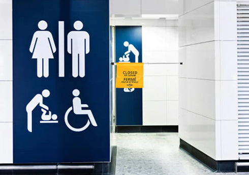 Globe Closed for Cleaning Spring Loaded Doorway Sign, Bilingual, Yellow