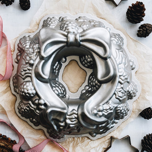 Nordic Ware Holiday Wreath Bundt Pan, 9 Cup, Cast Aluminum, Sparkling Silver Finish, FINAL SALE