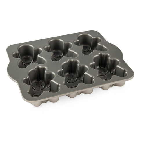 Nordic Ware Gingerbread Kids Cakelet Pan, 6 Cavities, Cast Aluminum, Sparkling Silver Finish, FINAL SALE