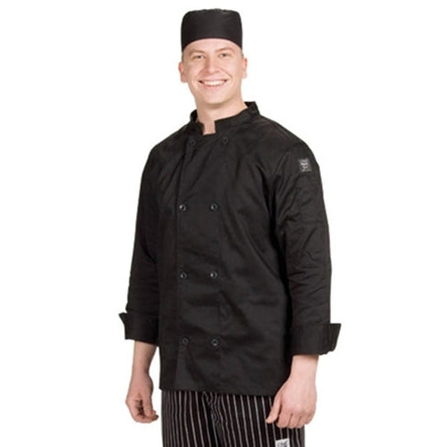 Chef Revival Long Sleeve Chef Jacket, Black Buttons, EZ-Blend, XL, Black
