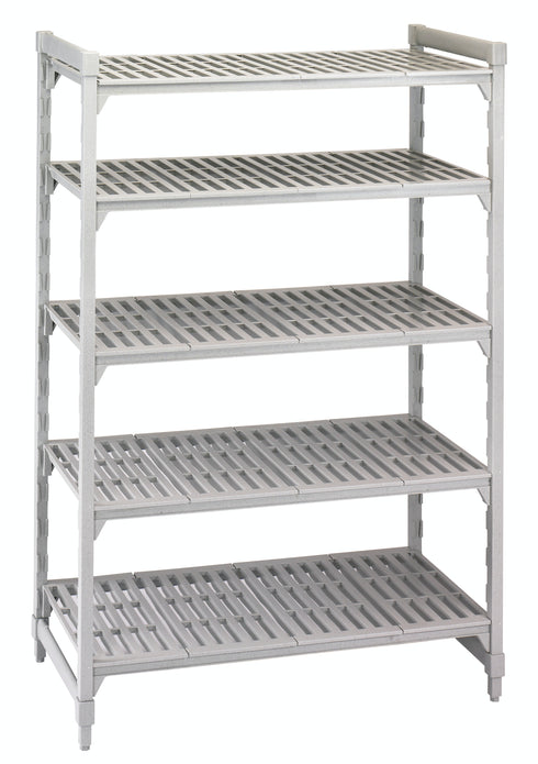 Cambro Premium Series Camshelving Starter Units, 5 Vented Shelves, 72" Tall, Speckled Grey Plastic, 18" x 48", FINAL SALE