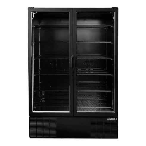Habco ESM49HCBATD Cold Space Merchandiser Refrigerator, Double Glass Swing Tall Doors, 54", Black/Black, 115V