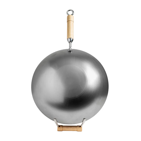 Joyce Chen | Wok à fond rond série Classic, 14", Poignées en acier au carbone/bouleau
