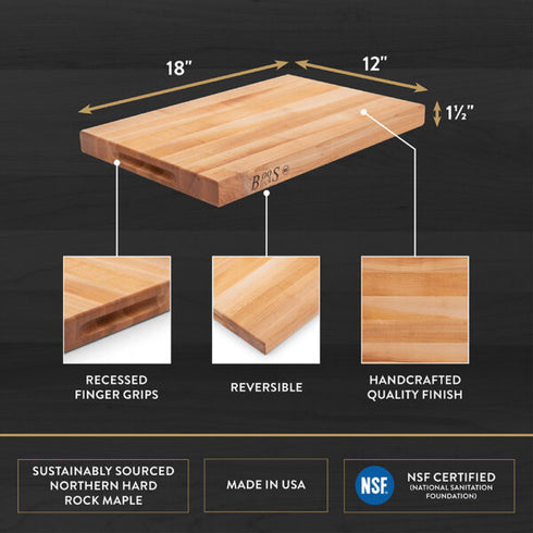 John Boos Reversible Cutting Board, 1 1/2" Thick, Edge Grain Maple