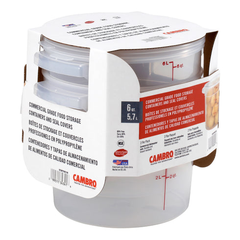 Cambro | Ensemble de récipients et couvercles ronds translucides pour l'entreposage des aliments