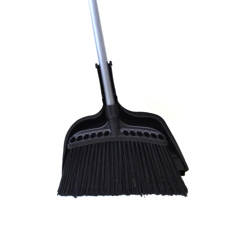 Globe Jumbo Commercial Angle Broom with Dustpan, 16" Head, Black/Silver