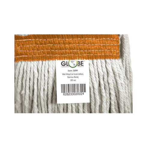 Globe Cot-Pro Narrow Band Wet Cut End Mop, 20 oz, Cotton, Orange/White