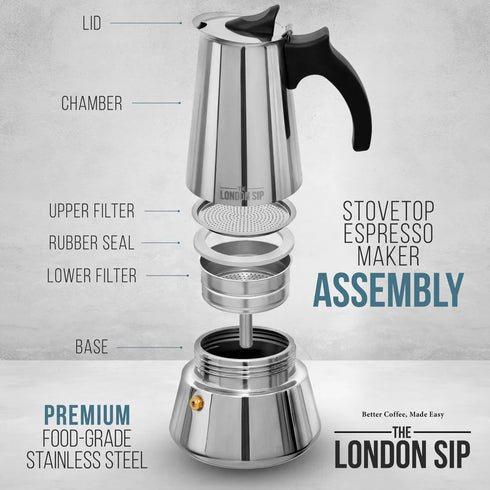 London Sip Stovetop Espresso Coffee Maker, 3 cup