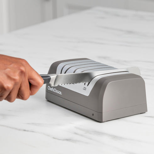Chef'sChoice Model DC 320 Rechargeable Electric Knife Sharpener, 3 Stages, 20 Degree Edges, Grey, 120V