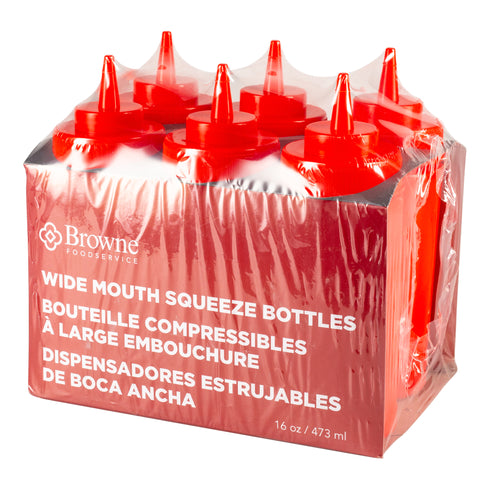Browne Wide Mouth Squeeze Bottle, 16 oz (6-pack)