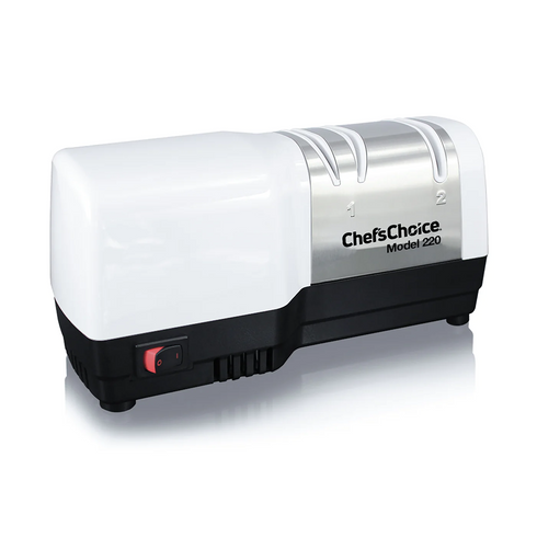 Chef'sChoice Model 220 Hybrid Electric/Manual Knife Sharpener, 2 Stages, 20 Degree Edges, White, 120V
