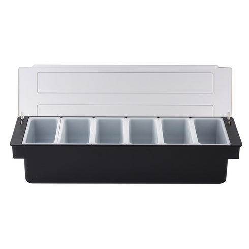 Artisanat de table | Porte-condiments, 6 compartiments, plastique noir avec couvercle transparent