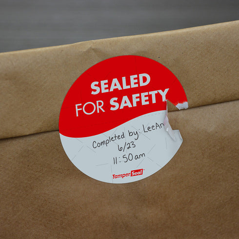 Marque de jour | Étiquettes rondes TamperSeal inviolables de 3 po, rouge/blanc (paquet de 500), VENTE FINALE