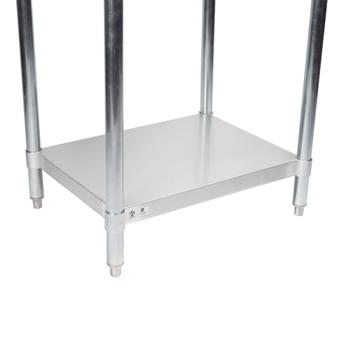 Garnison | Table de travail avec tablette inférieure, pieds sphériques réglables, dessus en acier inoxydable