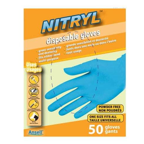 Ansell | Gants jetables en nitryle, Nitrile, Taille unique, Bleu, (paquet de 50), VENTE FINALE