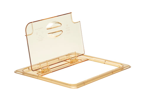 Cambro | Couvercle rabattable pour bac gastronome à haute température, encoche, ambre