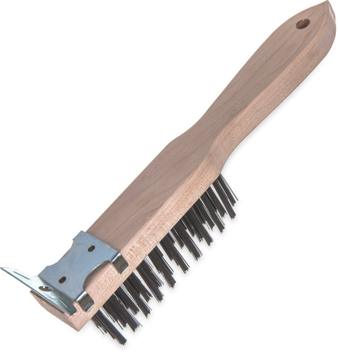 Carlisle 13.75" Heavy-Duty Wood Handle Scraper w/ Tempered Steel Bristles
