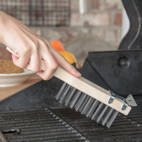 Carlisle 13.75" Heavy-Duty Wood Handle Scraper w/ Tempered Steel Bristles