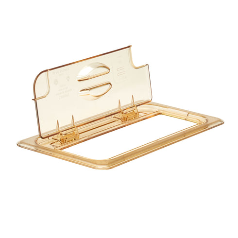 Cambro | Couvercle rabattable pour bac gastronome à haute température, encoche, ambre