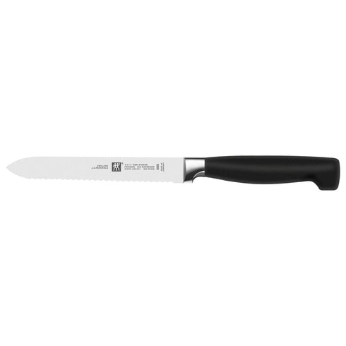 Zwilling | Couteau utilitaire quatre étoiles, dentelé, 5", noir