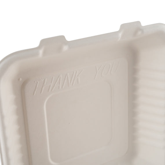 Eco-Packaging Compostable Sugarcane Clamshell Container, Large Square, White (200-pack)