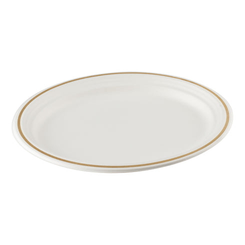 Eco Guardian Compostable Oval Plate, 12.5", Gold Trim (48-pack)