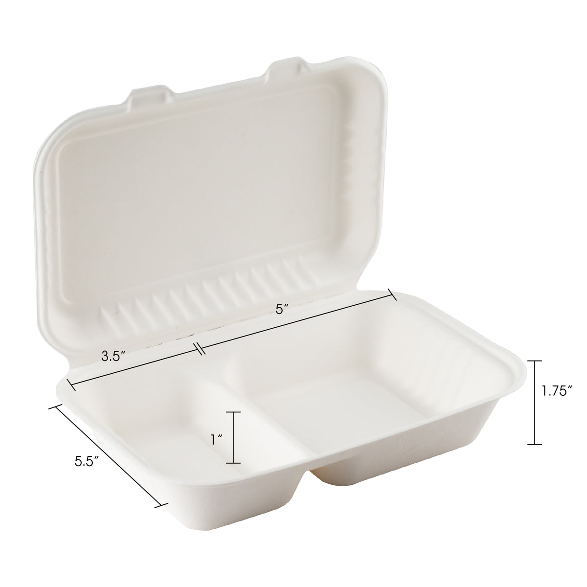 Eco Guardian Compostable 2 Compartment Clamshell, 9" x 6" x 3", Sugarc ...
