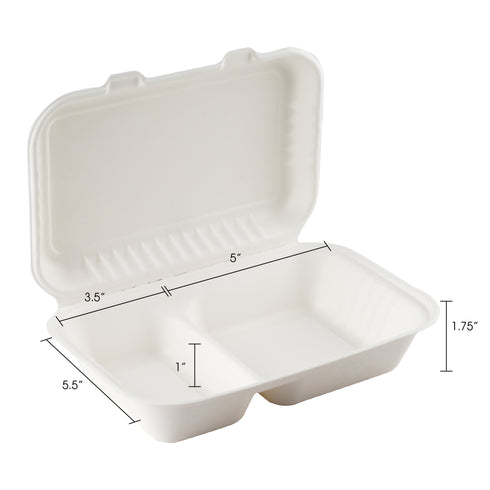 Eco Gardien | Coque compostable à 2 compartiments, 9" x 6" x 3", canne à sucre (paquet de 200)