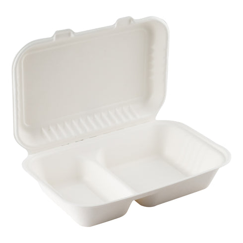 Eco Gardien | Coque compostable à 2 compartiments, 9" x 6" x 3", canne à sucre (paquet de 200)