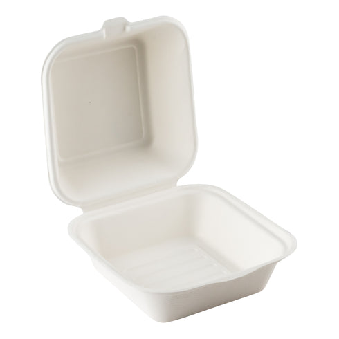 Eco Guardian Compostable Clamshell Container, 6" x 6" x 3", Sugarcane (500-pack)