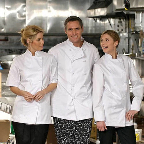 Uniformes haut de gamme | Manteau de chef Econo, manches longues, boutons noués, blanc