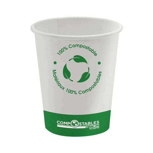 Globe Compostable Hot/Cold Paper Cups, Single Wall, White (1000-pack)