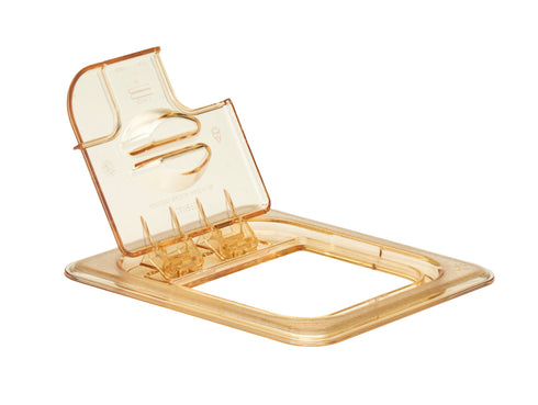 Cambro | Couvercle rabattable pour bac gastronome à haute température, encoche, ambre