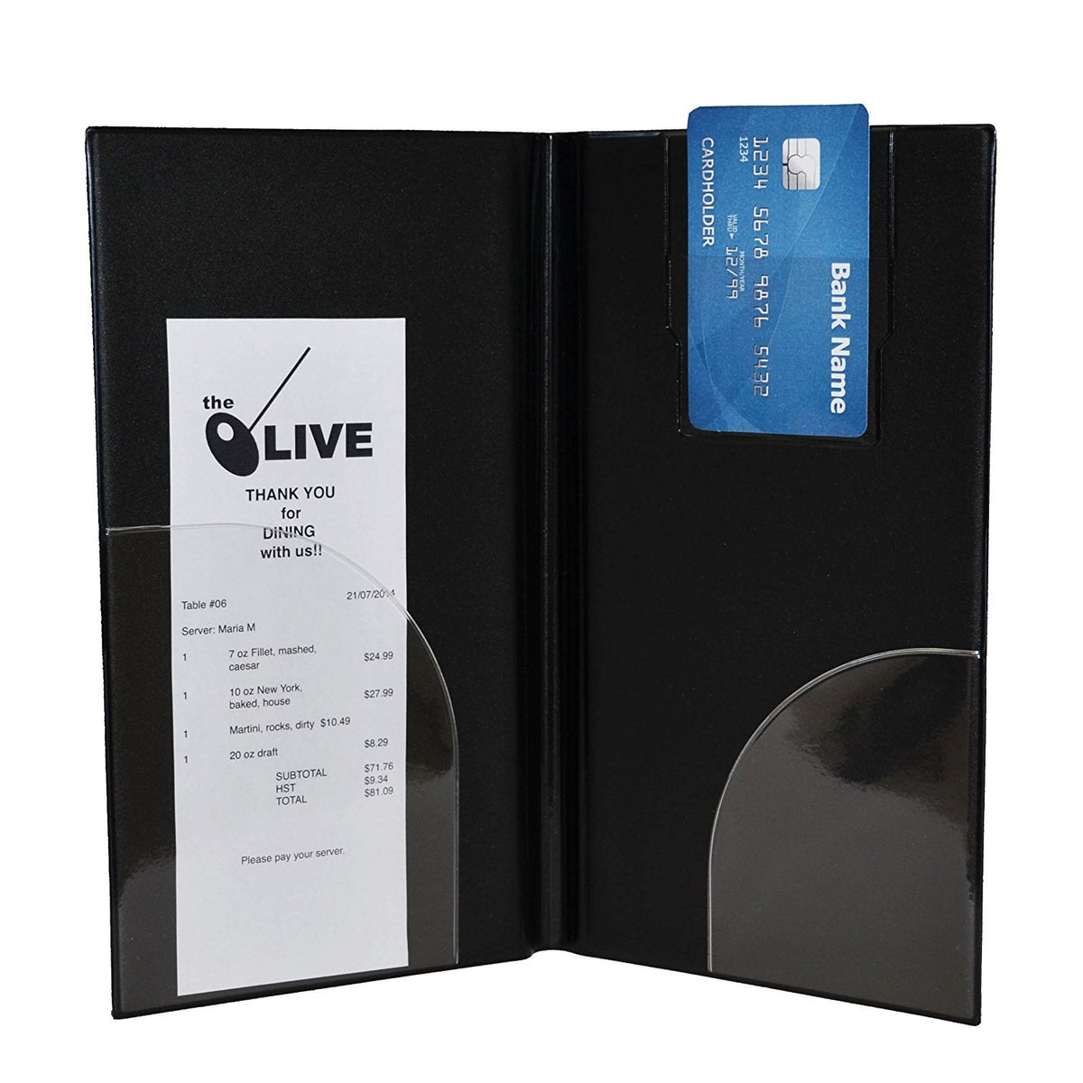 Universal Bindery Check Holder, 9" x 5", Black with Clear Pockets