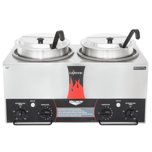 Vollrath 72029 Cayenne Round Heat 'N Serve Countertop Twin Well 7 qt Rethermalizer Package
