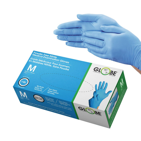 Globe Nitrile Gloves, Powder-Free, 4 Mil Blue (100-pack)