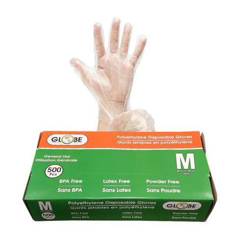 Globe | Gants en polyéthylène, non poudrés, transparents (paquet de 500)