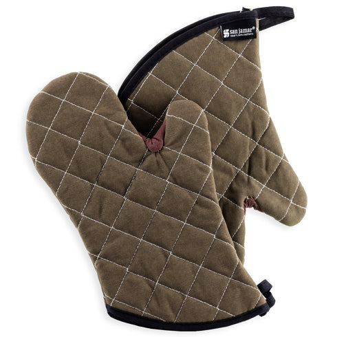 San Jamar BestGuard Oven Mitts with Kevlar WebGuard, Tan (1 Pair)