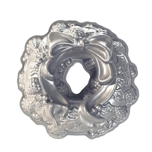 Nordic Ware Holiday Wreath Bundt Pan, 9 Cup, Cast Aluminum, Sparkling Silver Finish, FINAL SALE
