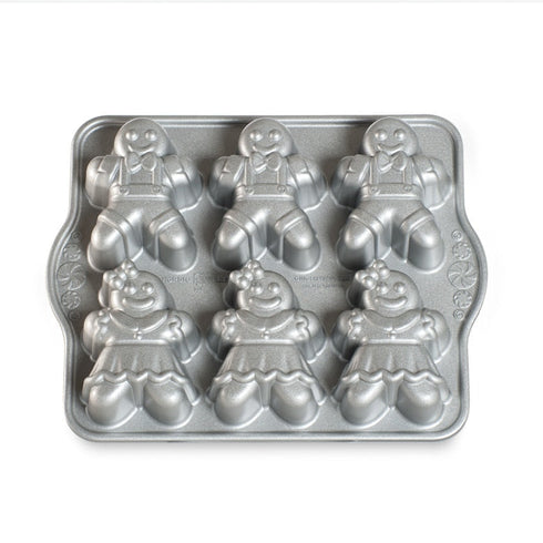 Nordic Ware Gingerbread Kids Cakelet Pan, 6 Cavities, Cast Aluminum, Sparkling Silver Finish, FINAL SALE