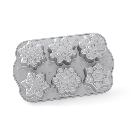 Nordic Ware Frozen Snowflake Cakelet Pan, 6 Cavities, Cast Aluminum, Sparkling Silver Finish, FINAL SALE